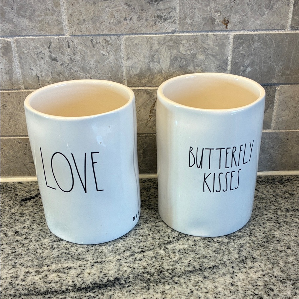 Rae Dunn Candle Holders with 'Love' and 'Butterfly Kisses' set of 2